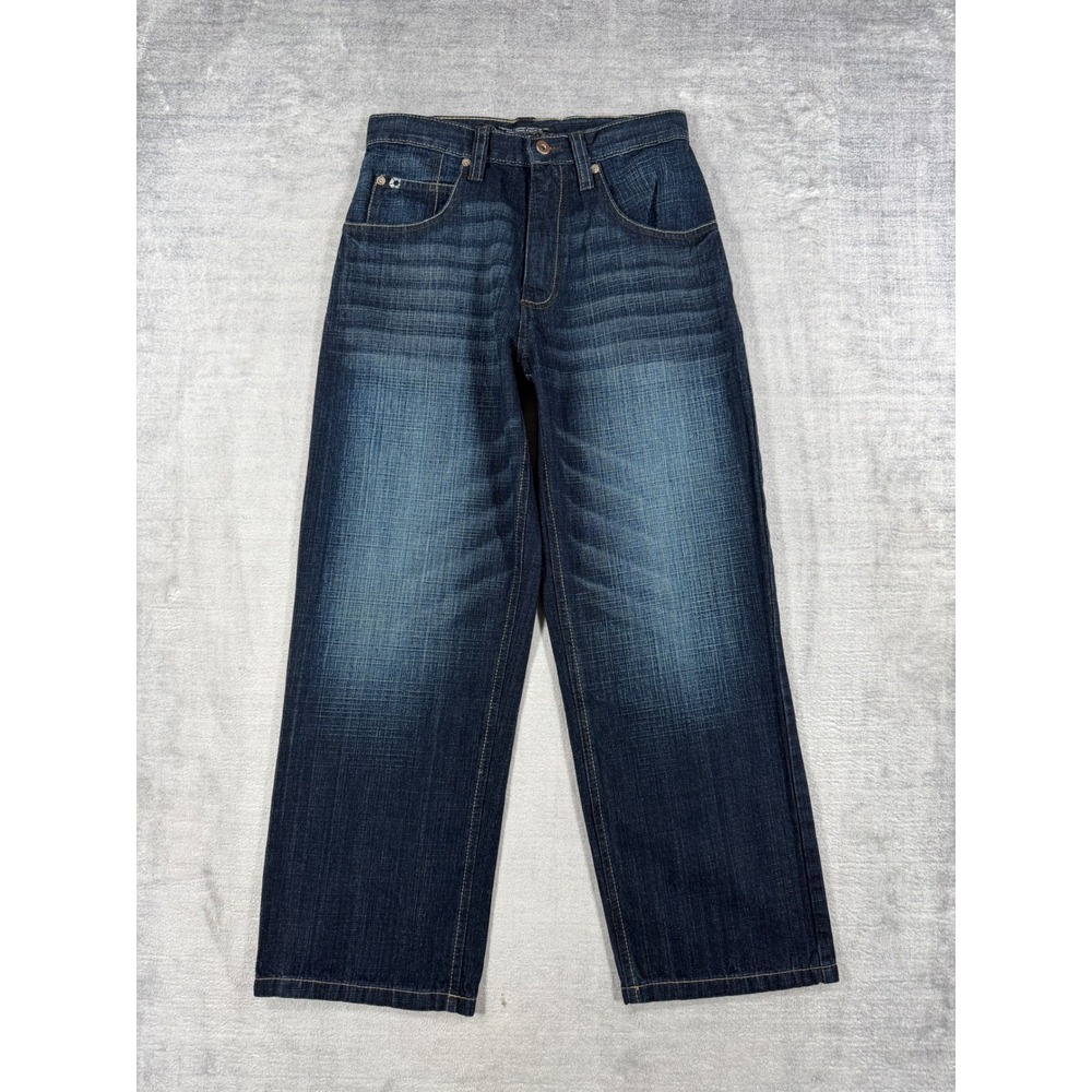 Southpole Jeans Womens 28 Dark Wash Vtg Y2K Baggy Wide Leg Embroidered Barrel